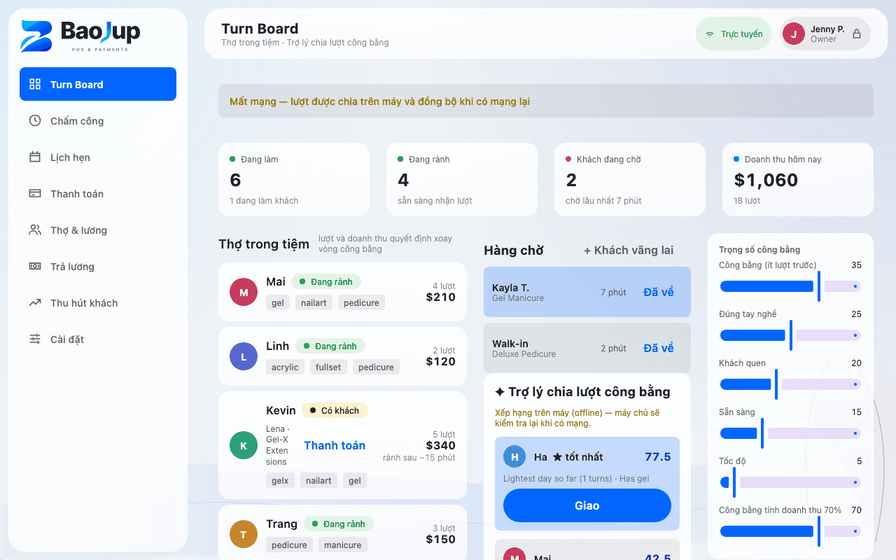 Turn Board khi mất mạng: lượt vẫn được chia trên máy và đồng bộ khi có mạng