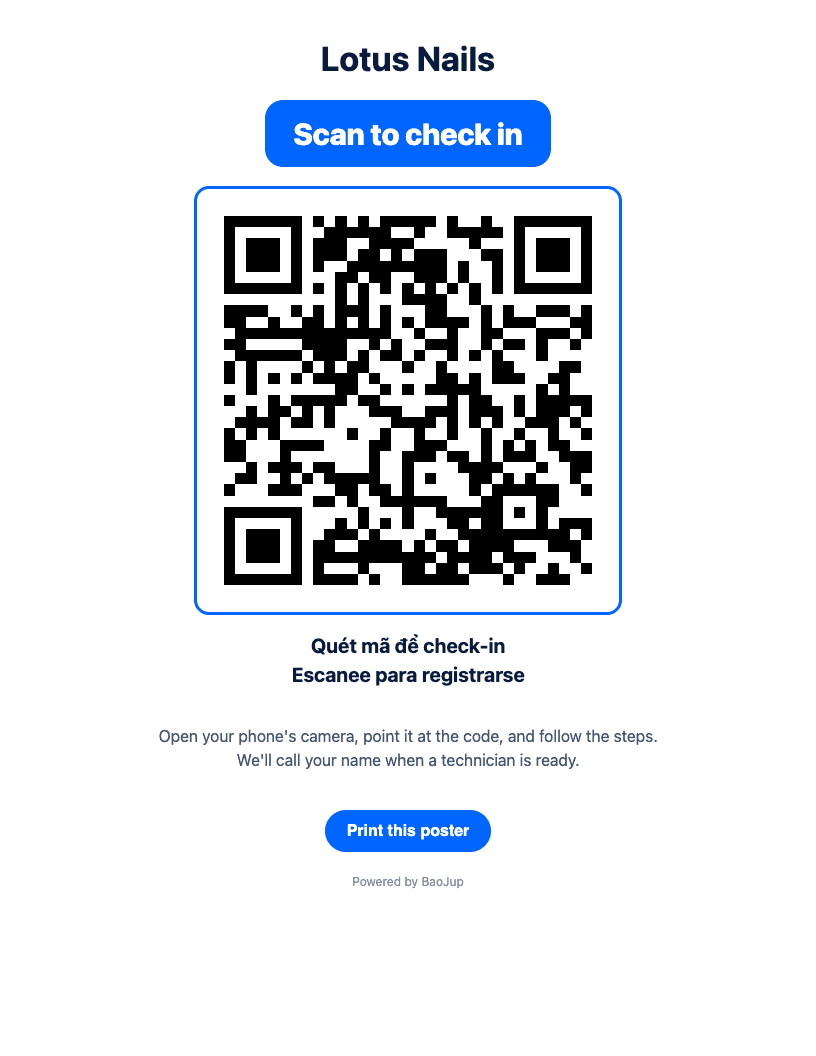 Tờ mã QR check-in in ra dán ở cửa tiệm